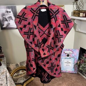 NWOT Geometric Pink and Black Women's Sweater Vest Reversible Stretch Size M/L